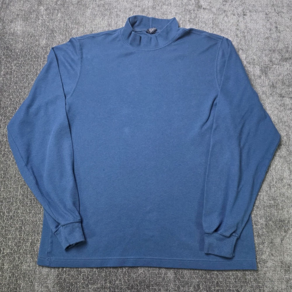 Vtg Land's End Mock Neck Long Sleeve T Shirt Mens Medium Blue Golf Preppy M